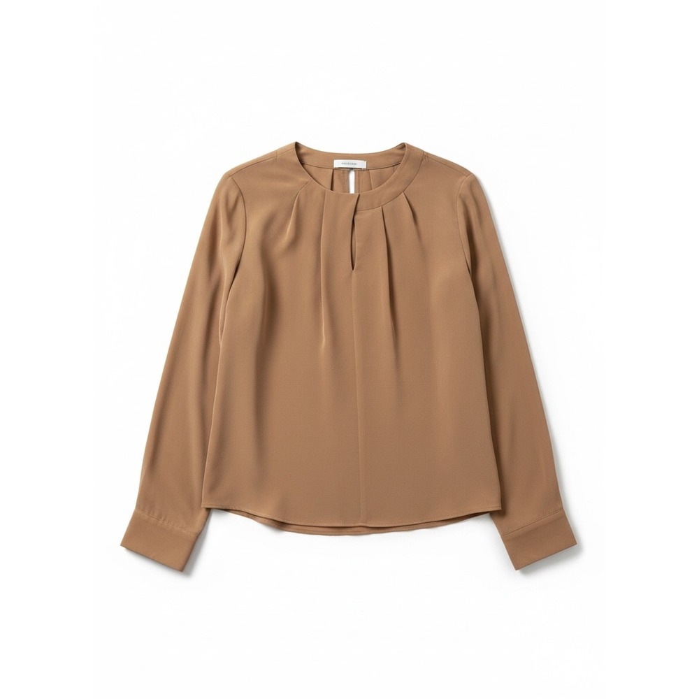 The Fold Dartmouth Blouse Women Size 10 Cocoa Brown New 100% Silk Pleated Top - Picture 8 of 8